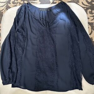 INC- long sleeve navy blouse with lace accent’s- size 0 - fits like a true small